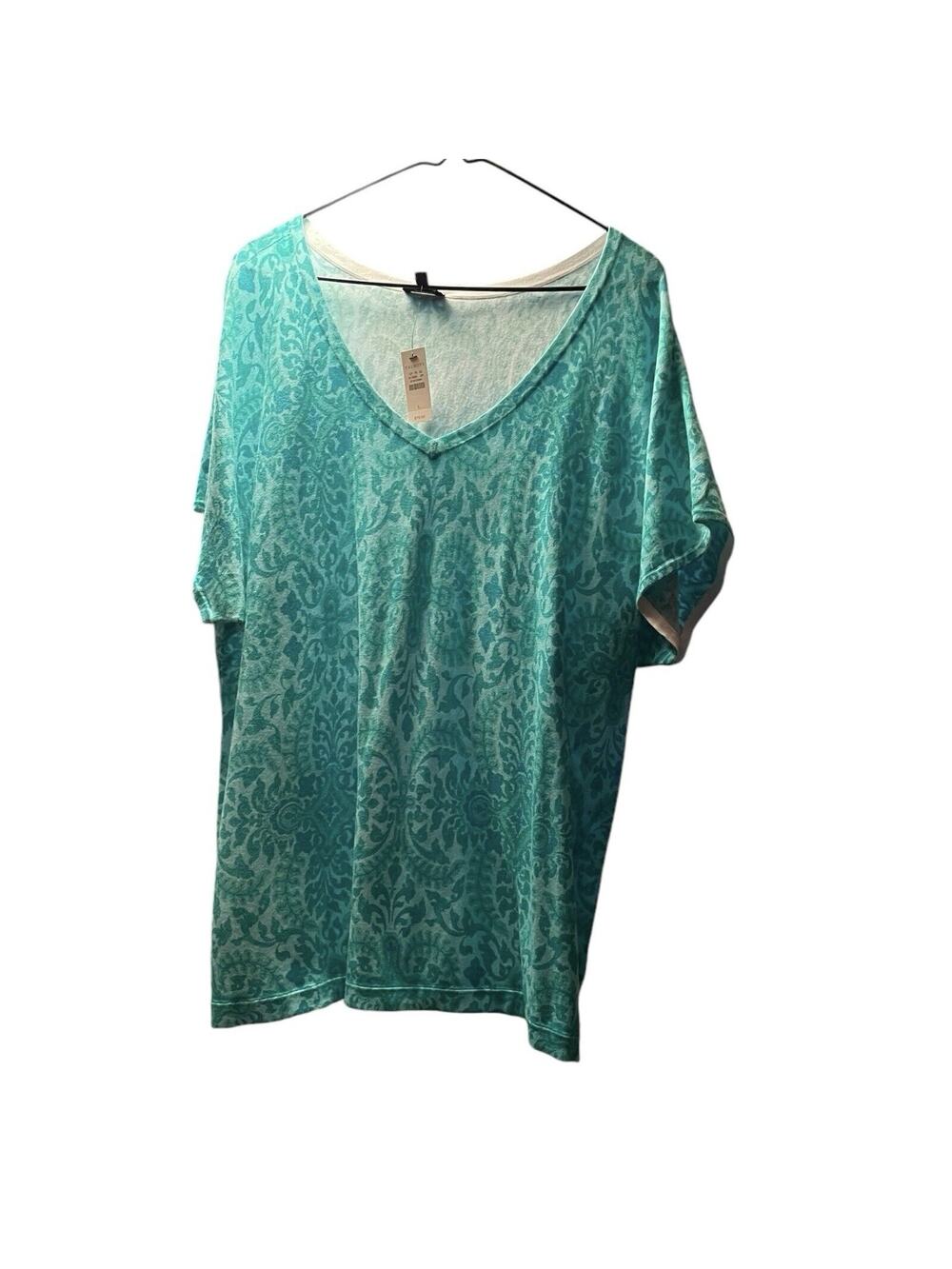 Women's Lg Lightweight Sweater V-Neck Talbots Size Large Green Paisley Print NWT